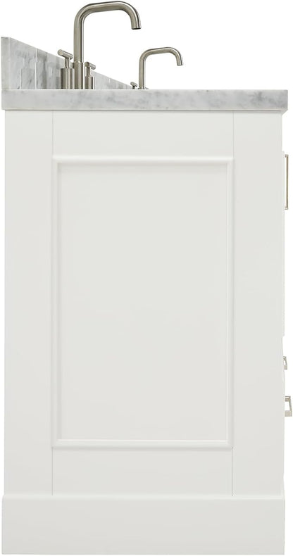 ARIEL Stafford 60-inch Bathroom Vanity with Sink,Solid Wood, 1.5-inch Italian Carrara Marble Countertop, Double Rectangular Porcelain Sink, 4 Soft Closing Doors, 6 Dovetail Drawers, White