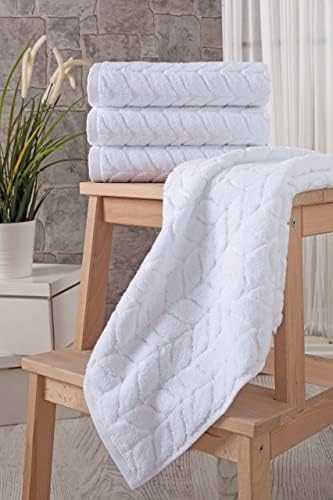 BAGNO MILANO Turkish Cotton Bath Towels, Hand Towels - Soft Plush Jacquard Collection - Highly Absorbent Towel Set (White, 4 Pcs Hand Towel Set)
