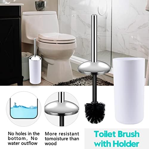 Compact 6-Piece White Plastic Bathroom Accessories Set with Small Trash Can, Soap Dispenser, Toothbrush Holder, Cup, Soap Dish, Toilet Brush for Guest Bathroom Dorm Apartment