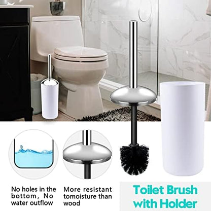 Compact 6-Piece White Plastic Bathroom Accessories Set with Small Trash Can, Soap Dispenser, Toothbrush Holder, Cup, Soap Dish, Toilet Brush for Guest Bathroom Dorm Apartment