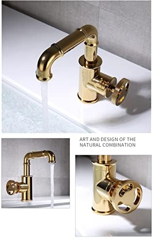 Modern Brass Bathroom Faucet with Hot and Cold Water Mixer Contemporary Design for Kitchen or Bathroom Gold Finish