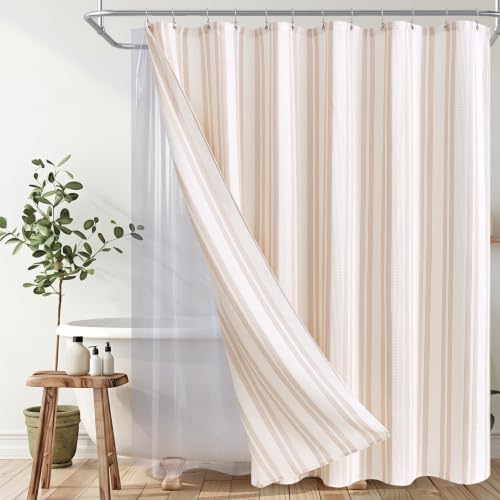 ORTIGIA 3 in 1 Waterproof Shower Curtain PEVA Liner Set 72x72 Inch,Tan