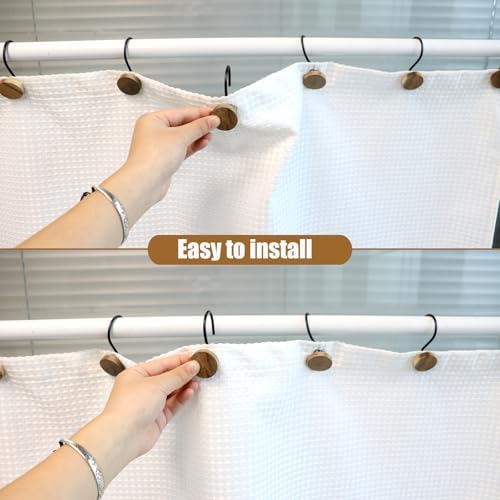Shower Curtain Hooks, Wood Decorative Shower Curtain Rings, Modern Round Log Shower Curtain Hangers, 12PCS Shower Hooks for Shower Curtain Rod, Bedroom, Living Room (Black)