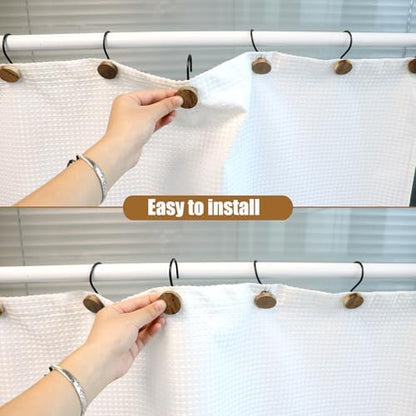 Shower Curtain Hooks, Wood Decorative Shower Curtain Rings, Modern Round Log Shower Curtain Hangers, 12PCS Shower Hooks for Shower Curtain Rod, Bedroom, Living Room (Black)