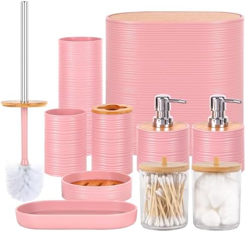 10 PCS Pink Bathroom Accessories Set with Trash Can Bathroom Accessory