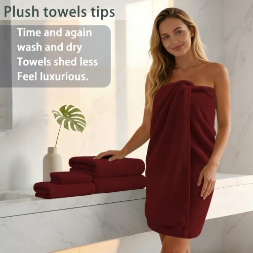 VOOVA & MOVAS 3PC Towel Set, 100% Cotton, Burgundy