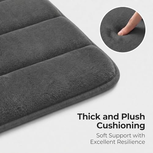 2 Piece Memory Foam Bath Mat Set, Extra Soft Absorbent Bathroom Rugs with U-Shaped Toilet Rug, Non-Slip Backing, Machine Washable, 24x16 + 20x20 U-Shaped, Dark Gray