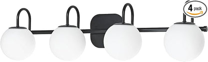 Vintage Bathroom Light Fixtures 4-Lights Black Mid Century Vanity Lights with Milk White Glass Globe Shade Vintage Wall Sconces Lighting Bath Vanity Lights Bar Over Mirror(Exclude G9 Bulb)