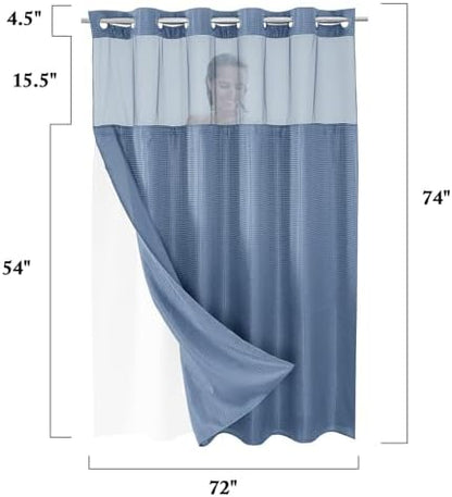 Gibelle No Hook Cloth Moonlight Blue Shower Curtain with Liner, 72x74