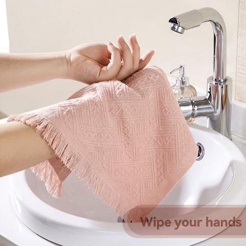 HunnmingRe 4 Pack Boho Hand Towel for Kitchen, Pink