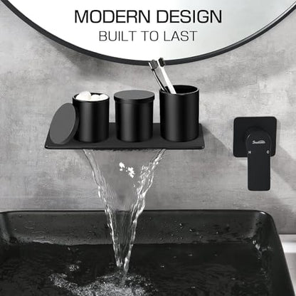 Matte Black Bathroom Accessories Set, 5 Pcs Bathroom Accessories Set, Glass Soap Dispenser and Toothbrush Holder Set, Qtip Holder and Cotton Ball Holder, Modern Bathroom Decor Sets