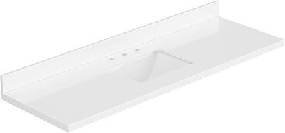 ARIEL 67 inch Bathroom Vanity top with Sink, 1.5 Inch Thick Miter Edge White Quartz top, Rectangle Single Porcelain Sink, Includes Backsplash