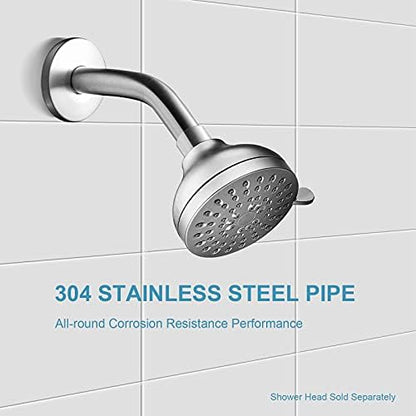 OFFO Shower Arm with Flange, 6 in Brushed Nickel Wall Mount Replacement Angle Shower Head Arm Wall-Mounted For Fixed Shower Head & Handheld Showerhead