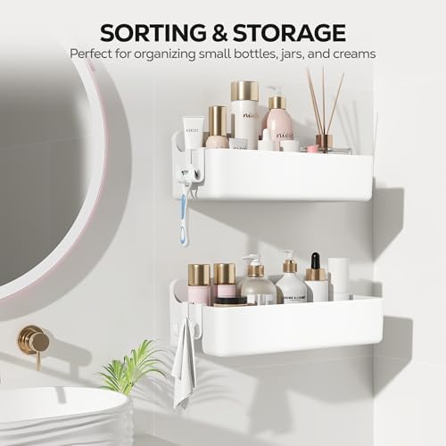 Nieifi Adhesive Shower Shelves, White, 2 Pieces