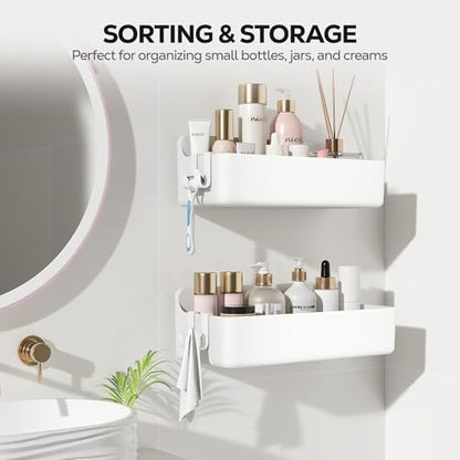 Nieifi Adhesive Shower Shelves, White, 2 Pieces