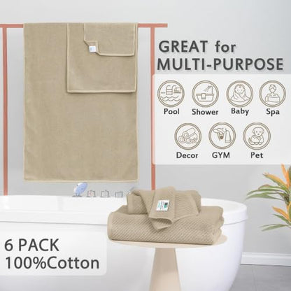 VOOVA & MOVAS 6PC Towel Set, 100% Cotton, Dark Beige