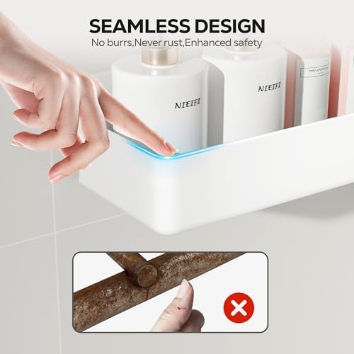 Nieifi Adhesive Shower Shelves, White, 4 Pieces