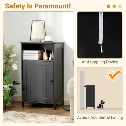 LDAILY Bathroom Cabinet, Freestanding Small Cabinet with Door, 3-Position Adjustable and Removable Shelf, Anti-Tipping Device, Wooden Floor Organizer for Bathroom, Kitchen, Office (Dark)