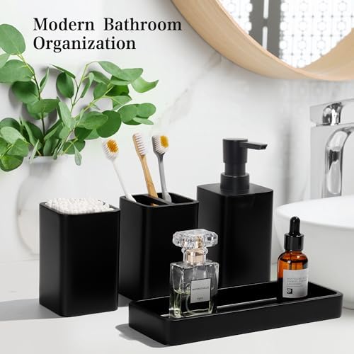 YMXYJM Bathroom Accessories Set, 4 Piece Toothbrush Holder Set, Matte Black