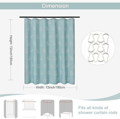 ORTIGIA Light Blue Linen Shower Curtain Farmhouse Vintage Floral Shower Curtains Baby Blue Boho Rustic Block Print Cottagecore Decor for Bathroom 72 W x 72 L
