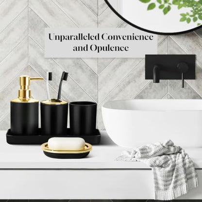 Bathroom Set, 10Pcs Bathroom Shower Curtain Sets with Hooks, Bathroom Accessories Set with Trash Can, Bathroom Accessories Sets Complete with Shower Curtain Set, Black Bathroom Accessory Set