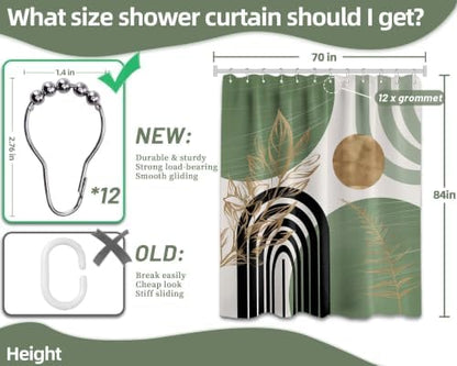 Sage Green and Gold Extra Long Shower Curtain, Tall 72X84 in