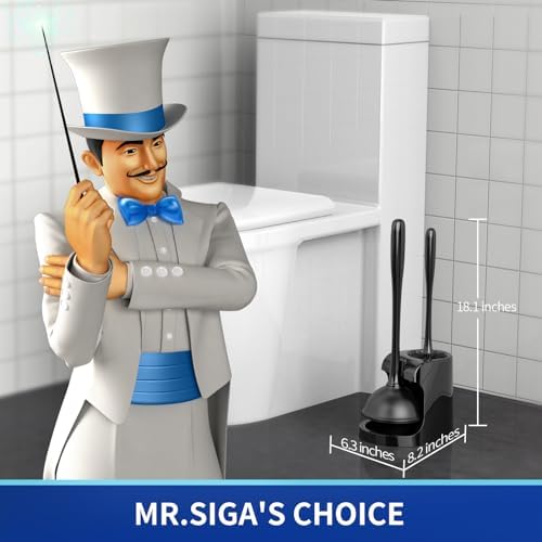 MR.SIGA Toilet Plunger and Bowl Brush Combo for Bathroom Cleaning, Black