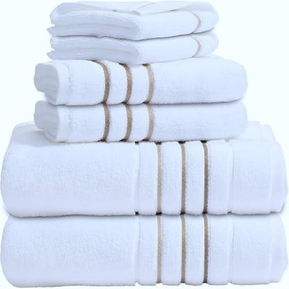 Bath Towels Set for Bathroom – Luxury 2-Piece Cotton Towels (55''x28''), Soft Absorbent & Quick Dry, 600 GSM Bath Towels for Bathroom, Hotel Spa Quality (White/Taupe, 2-Bath Towel Set)