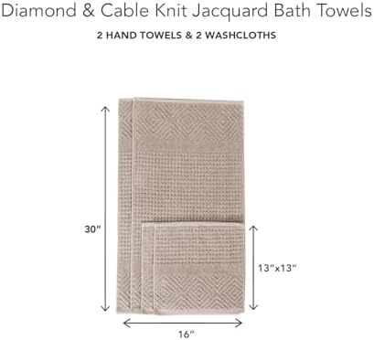 Texere 100% Organic Cotton Diamond Jacquard 700 GSM Luxury Bath Towel Sets - Ultra Soft and Absorbent Hotel and Spa Quality (Diamond, Oxford Tan, 2 Hand & 2 Face Towels)