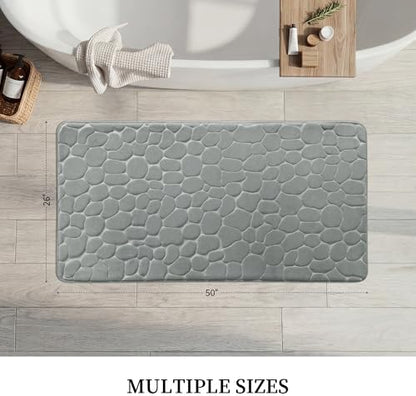 YIHOUSE Memory Foam Runner Rug, Cobblestone Bathroom Runner Rugs Super Water Absorbent Bath Mats for Bathroom Machine Washable Bath Rugs for Hallway Bedroom Laundry Room(26 x 50,Light Gray)