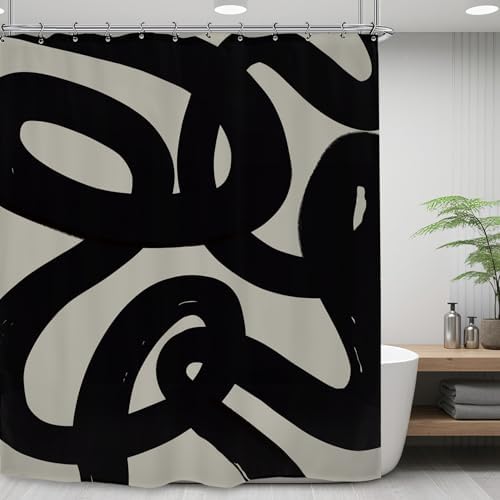 Abstract Black Minimalist Modern Neutral Line Geometric Shower Curtain