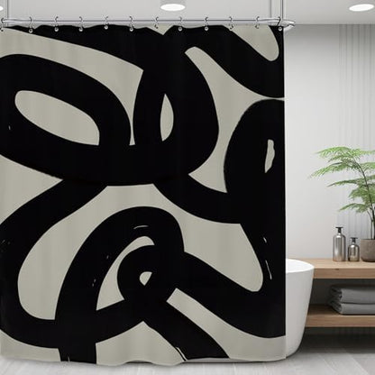 Abstract Black Minimalist Modern Neutral Line Geometric Shower Curtain