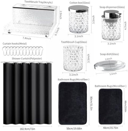Bathroom Accessories Set - 20PCS Glass Bathroom Set with Shower Curtain and Rugs, Soap Dispenser, Soap Dish, Cup, Qtip Jar, Toothbrush Holder, Stylish & Functional Bath Decor for Home, Apartment