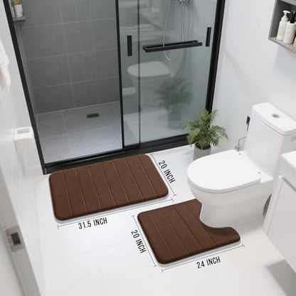 Yimobra Memory Foam Bathroom Mat Set, 31.5 x 20 & 24 x 20 in, Brown