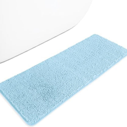 Bathroom Runner Rug 47 x 17 Inch – Long Bath Mat | Absorbent and Washable Thick Chenille Bath Rug Non-Slip Runner Rug for Bathroom, Shower, Sink(Light Blue)