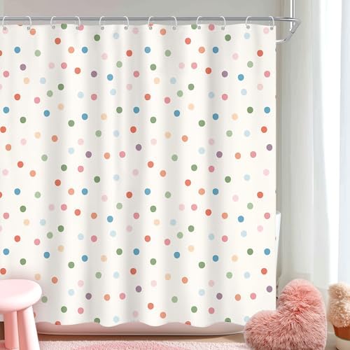 Kids Colorful Polka Dot Shower Curtain Cute Dot Retro Abstract Bathroom Set