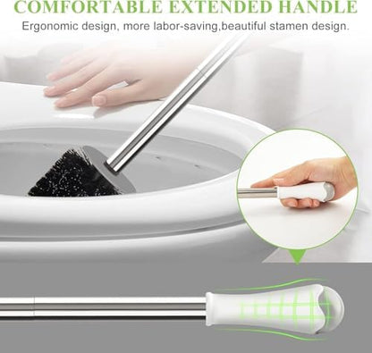 Toilet Brush and Holder Set, 3 Pack with Stainless Steel Handle Toilet Bowl Brush, Compact Toilet Scrubber Brush for Deep Cleaning Bathroom Restroom, Easy to Assemble White & Gray