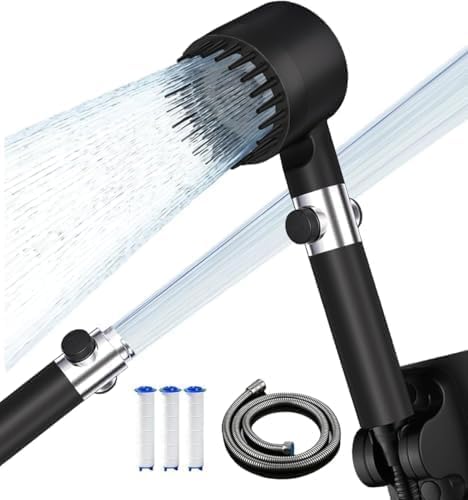 Filtered Shower Head with Handheld, High Pressure Showerhead | 4 Spray &Pause Switch Upgraded Anti-clog Nozzles for Shower Head with 59" Explosion-Hose &Bracket for Hard Water & Pets,Black