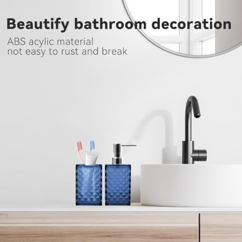 2 PCS Bathroom Accessory Set, Blue Soap Dispenser and Toothbrush Holder