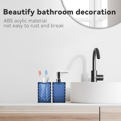 2 PCS Bathroom Accessory Set, Blue Soap Dispenser and Toothbrush Holder