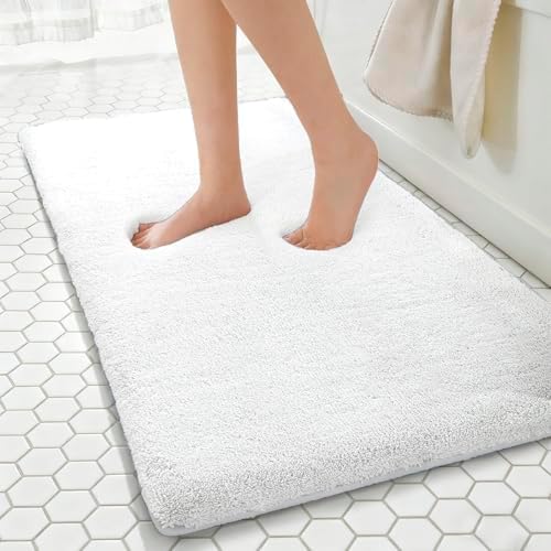 MINIDEAR Bathroom Rugs 47x20 Pure White - Thick Memory Foam Bath Mat, Ultra Soft & Plush Fluffy, Non-Slip, Quick Dry, Absorbent Washable Floor Mat for Tub, Toilet, Home Decor Accessories