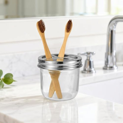 Amolliar Glass Mason Jar Bathroom Accessories Set 4 Pcs (Brushed Nickel)