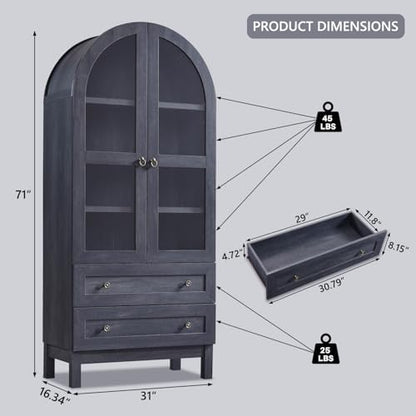 71" Tall Arched Bathroom Storage Cabinet, 4-Tier Wooden Bathroom, Dark Grey