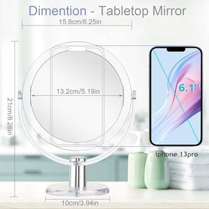 CLSEVXY Vanity Makeup Mirror with Stand, 1X/15X Magnification Double Sided 360 Degree Swivel, Portable Table Desk Counter top Magnifying Mirror, Tabletop Mirror for Bedroom or Dorm Room, 6.25 Inch