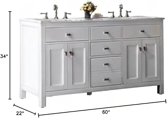 Artemis 60 in. White Double Sink Bath Vanity with Engineered Top and Undermount Porcelain Sinks