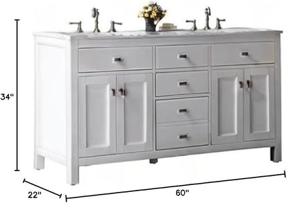 Artemis 60 in. White Double Sink Bath Vanity with Engineered Top and Undermount Porcelain Sinks