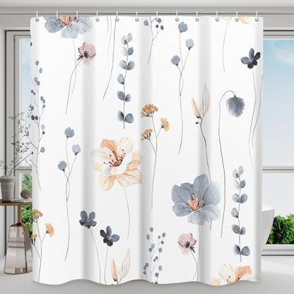 WITHLOC Floral Shower Curtains for Bathroom, Blue Beige, 72" W x 72" L