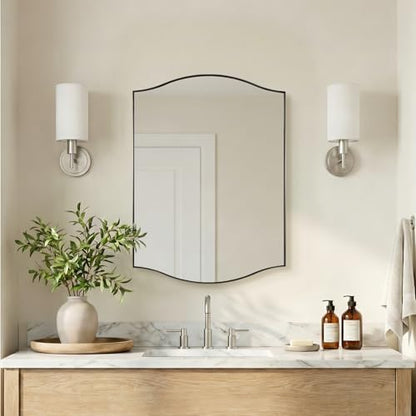 ANDY STAR Brushed Nickel Bathroom Mirror, 22"x30" Scalloped Wall Mirror in Stainless Steel Metal Frame, Unique Vanity Mirror with Modern Curved Edge Design, Ideal for Bathroom, Bedroom, Entryway