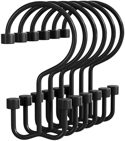 Bathway Shower Curtain Hooks Matte Black Shower Curtain Rings, 12 Pcs Double Hook Shower Curtain Hooks Rings Shower Curtain Hangers Rust Proof, Metal Shower Hooks for Bathroom Shower Curtain Rod