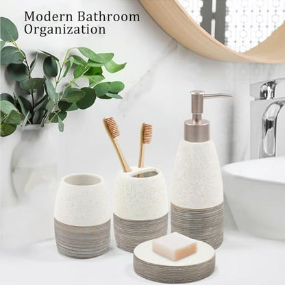 CERBIOR Bathroom Accessories Set,4 PCS Ceramic Bath Accessory,Grey White